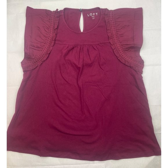 LOFT Women Petite Tiered Ruffle Mixed Media Top Large - Picture 13 of 16